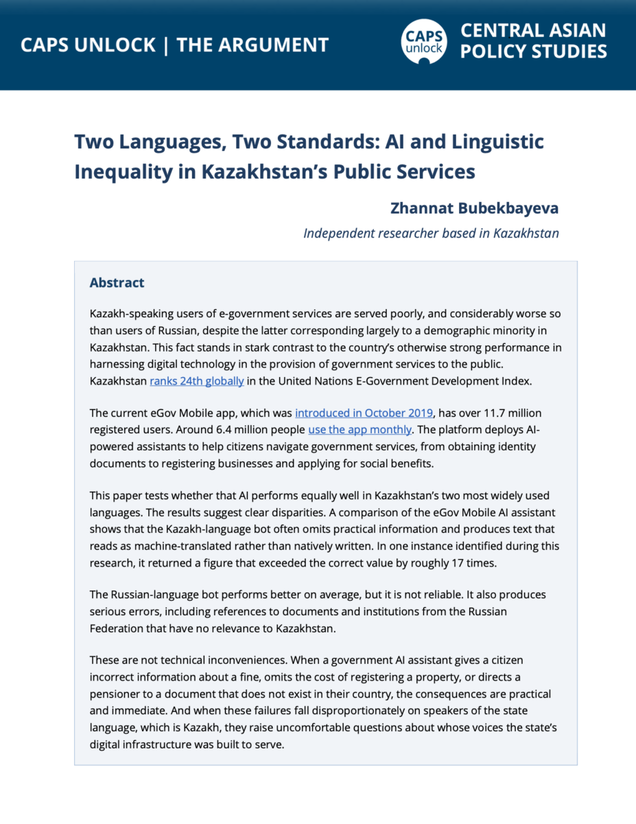 Two languages, two standards: AI and linguistic inequality in Kazakhstan’s public services