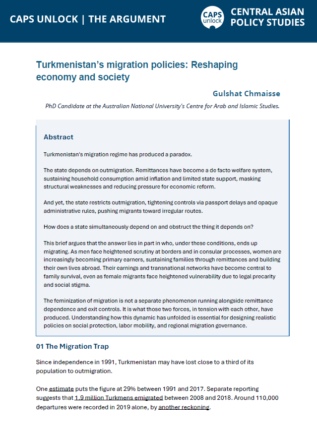 Turkmenistan’s migration policies: Reshaping economy and society