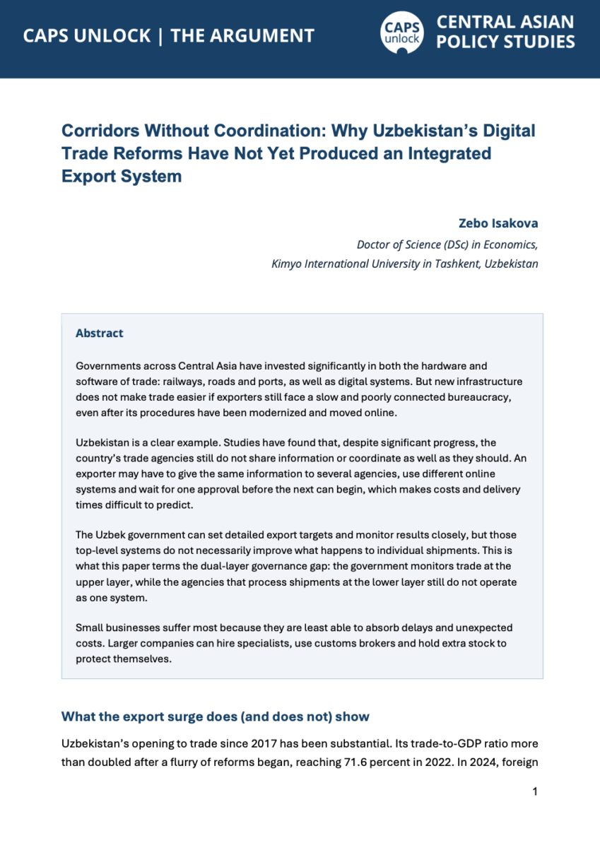 Corridors without Coordination: Uzbekistan’s unfinished digital trade reform